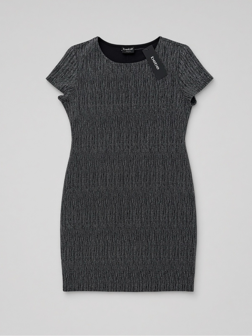 NWT Y2K bebe Black Silver Metallic Rib Dress Size M Z7001